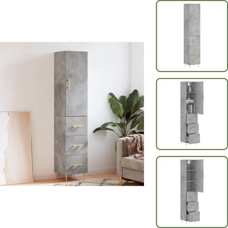 Buffet haut Gris béton 34,5x34x180 cm Bois d'ingénierie - Buffet Design Moderne - Meuble Rangement Gris - Armoire Cuisine - Buffet Bas Prix - Commode Salon (1/5)