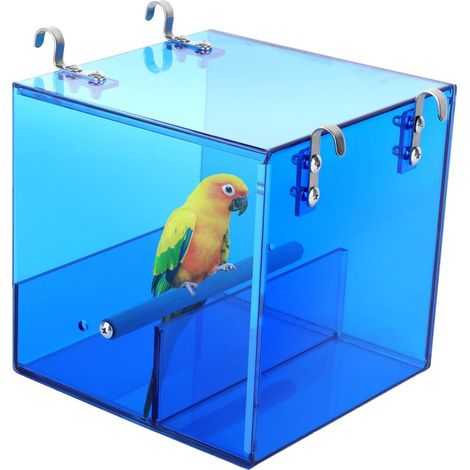 1 Mangeoire Oiseaux, Acrylique Transparent, Design Anti-Gaspillage, Crochets Inclus, Pour Perruches Canaris