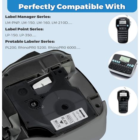 Lot de 3 Compatible avec Dymo Ruban Recharge D1 12mm x 7 m Etiqueteuse 45013 S0720530 pour Dymo Labelmanager 160 210D 280 360D 420P Label Point 150 350 (1/3)