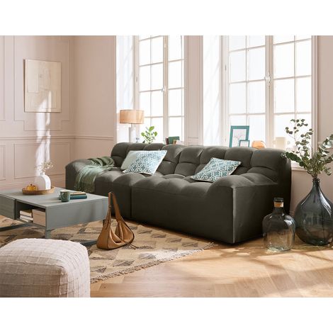Lisa Design – Canapé droit 4 places en velours gris – Assise moelleuse – Structure en bois massif – Dimensions L268xP94cm – Charge max 350kg (1/5)