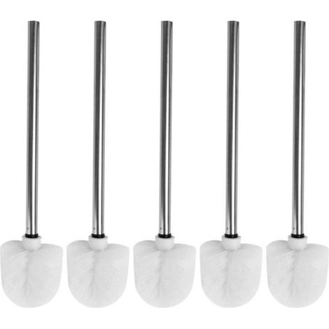 Paquet de 5 Brosses de Rechange pour Brosse de Toilette Tte Blanche Poigne Acier Inoxydable (1/4)