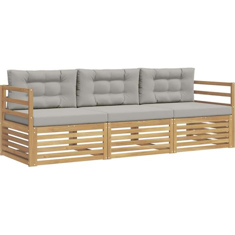 Outdoor-Sofagarnitur 3 stk. Weiß und Hellgrau Polyester vidaXL