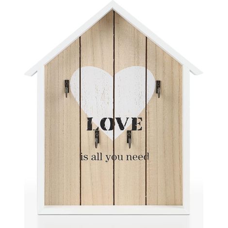 1 Boîte à clés, Bois, 6 Crochets, Modèle Love, Blanc, pour Maison, Entrée, Bureau