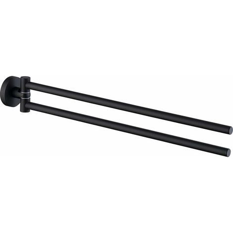 Porte-serviettes mural double bras pivotant, en acier inoxydable nickelé brossé, noir - Barre double mobile (1/5)