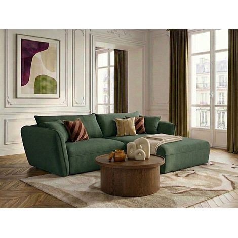 BOBOCHIC - Canapé d'angle fixe LUIGI tissu lisse Angle droit  Vert (1/5)