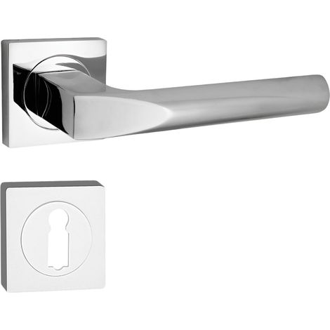 domino Türgriff Drückergarnitur BB-Buntbart Set quadratische Rosette Türklinke für Zimmertür, Bürotür, Kellertür & Innentür Türbeschläge aus Aluminium glänzendes Chrom Türdrückergarnitur CONO-QR M6 (1/5)