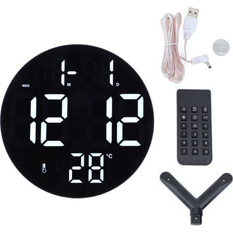 Runde digitale Wanduhr, 12/24-Stunden-Anzeige, USB-Stromversorgung, geräuschlos, modern, LED, für Wohnzimmer, Schlafzimmer, Klassenzimmer, Büro (1/5)