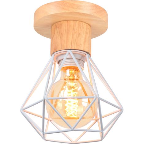 Plafonnier, Lustre industriel, Plafonnier rétro en forme de cage métallique, Suspension vintage, Lumière chaude 3000 K (Blanc) (1/5)