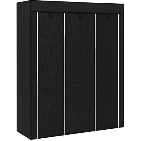 Armoire à tissu, 8 étagères, 2 porte-linges, noir, solution de rangement