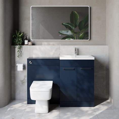 Napoli 390 Cento Deep Blue 1200mm 2 Door Vanity Unit Toilet Suite with Glide Basin - 1200mm - Chrome 160mm HandleWith Kingston Toilet Pan and Seat