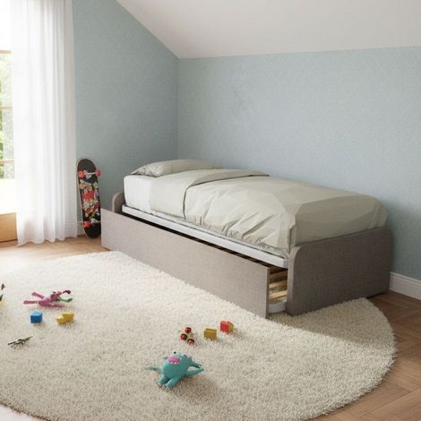 Letto singolo con letto estraibile, trasformabile in matrimoniale. Testate personalizzabili, reti in acciaio e doghe in faggio - Grigio fumo