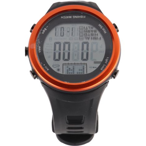 Barometeruhr, wasserdicht, hintergrundbeleuchtet, Multifunktions-Höhenmesser, Thermometer, Outdoor-Angeluhr, orange. (1/4)