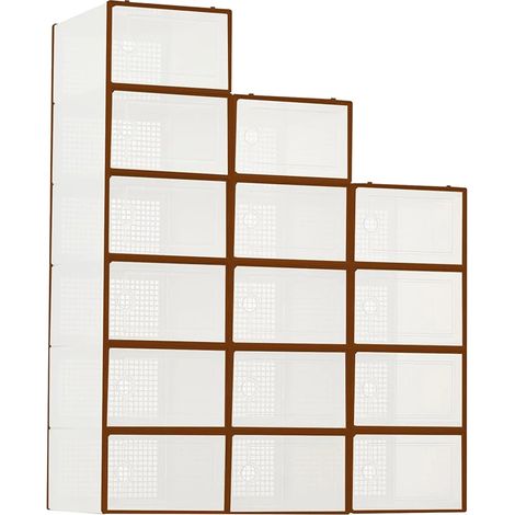 Boîtes de rangement pour chaussures, design empilable, résistant à la poussière, marron (1/2)