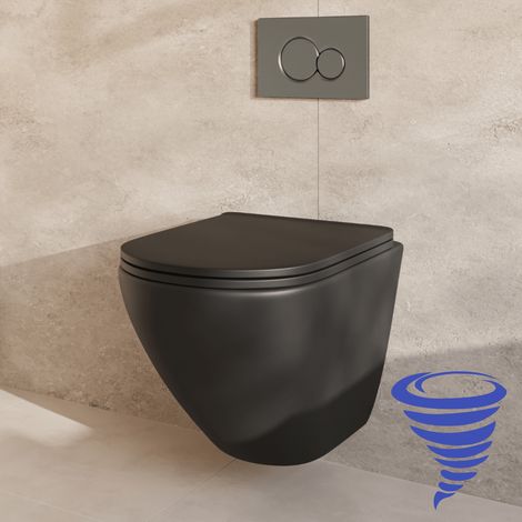 LOMAZOO Pack WC suspendu avec réservoir encastré rond noir - sans