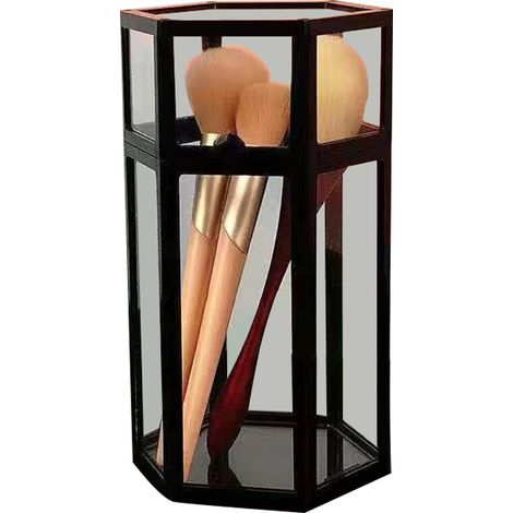 Porte-pinceaux de maquillage étanche et anti-poussière, boîte de rangement pour pinceaux cosmétiques, modèle noir hexagone, portable pour femmes (1/5)
