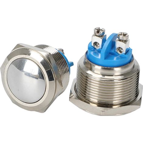 Lot de 2 interrupteurs étanches à tête sphérique 22 mm - Ronds - Avec pieds à vis - Interrupteur de pression en métal - Interrupteur à bouton-poussoir instantané - 2 A/6 V/12 V/24 V - Convient (1/5)
