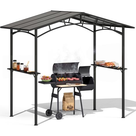 Ensemble barbecue d'extérieur - Outsunny - abri de barbecue et barbecue à charbon fumoir double foyer - polycarbonate - noir (1/5)