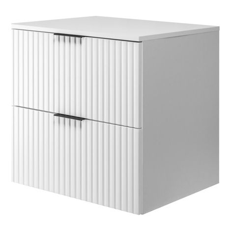 Meuble sous-vasque - 60cm Blanc mat - Bois L/H/P 60/57/46cm 2 tiroirs Softclose Armoires de salle de bains, meubles de salle de bains, meubles bas (1/4)