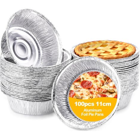 100 Plateaux Aluminium, 11cm Moules Ronds, Conductivité Thermique, Bord Roulé, Pâtisserie Four Barbecue (1/5)