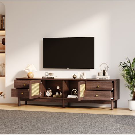 meuble tv rangement 180 cm bois marron avec 2 portes HAVRYA (1/5)