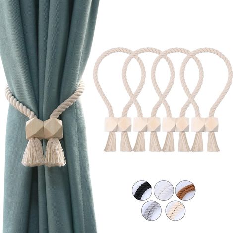 4 Paquets d'embrasses de Rideaux magnétiques Attaches Rideaux en Coton tissé à la Main Supports de Rideaux embrasses à Rideaux Attaches de Rideaux pour Rideaux (Beige, 4) (1/5)