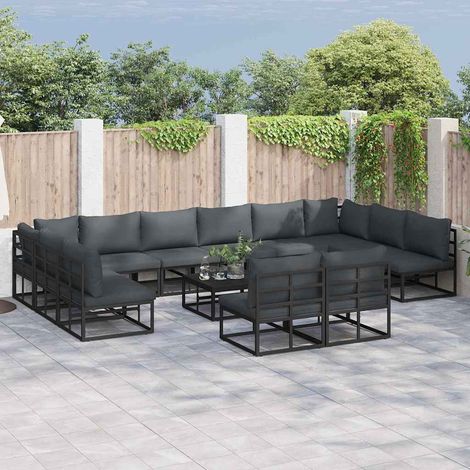 vidaXL Set Divano da Giardino con cuscino 13 pcs Nero Alluminio (1/5)