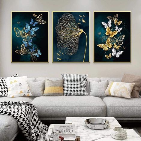 CCYKXA Photos murales peinture nordique abstraite couleur or papillon toile affiche et impression Cuadros maison salon décor peinture-(40X60cm) X3 sans cadre (1/5)