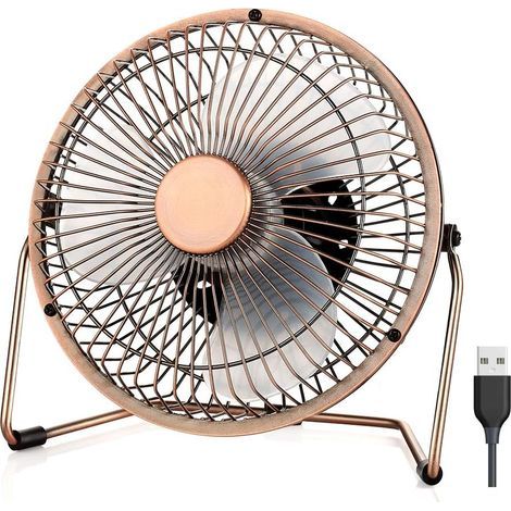 Ventilateur bureau USB 6 pouces, silencieux 2 vitesses rotation 360° métal vintage (1/5)