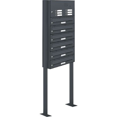 6er Briefkasten Standanlage Freistehend RAL 7016 Anthrazit Klingel (1/5)