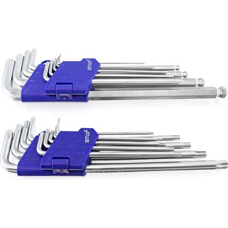 18-tlg Innensechskant Torx Schlüssel Schraubedreher Satz Innentorx 1.5 - 10mm T10-T50 extra lang