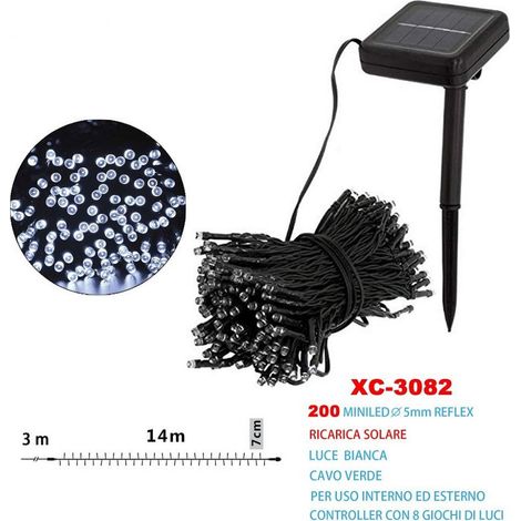 Wisdom - Catena Luminosa Natale 200led Con Ricarica Ad Energia Solare Luce Bianca Xc-3082 -