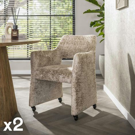 Fauteuil confortable à roulettes tissu cosy beige (x2) CREEK