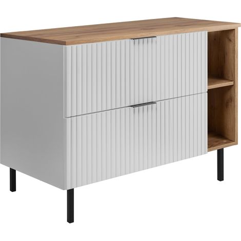 Mobile lavabo, Bianco / Rovere Craft + maniglia nera, 100 (80 + 20) x 77 x 46 cm + Piano, piedi neri (1/5)