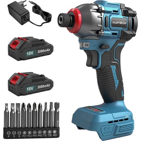Satz Impulsschlüssel, bürstenloser 250-Nm-Impulsschlüssel 18 V, batteriebetriebener Impulsschlüssel mit zwei Batterien und 10 Zinken pro Schraubendreher.