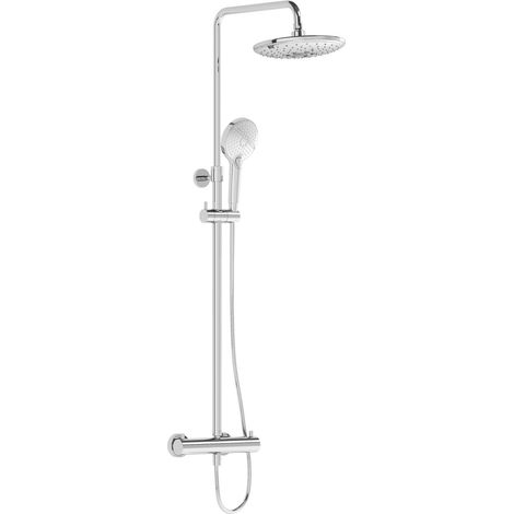 Vitra – Colonne de douche thermostatique ronde chrome – Pomme pluie Ø240mm – Douchette 3 jets – Mitigeur thermostatique – A47205EXP (1/5)