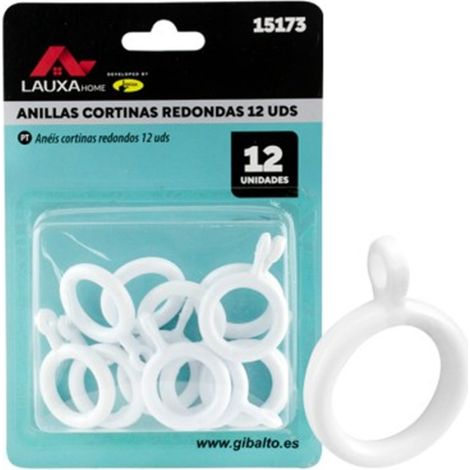 Anillas Cortina Redondas LAUXA HOME Plástico Ø20 mm Blanco Pack 12 Uds