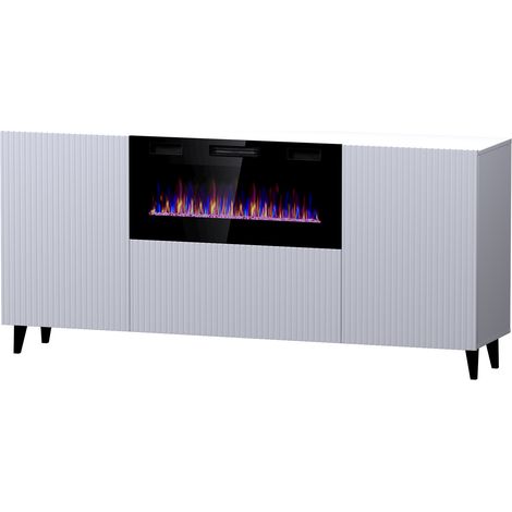 Bim Furniture – Commode PAFOS 180 cm blanc mat – Cheminée électrique intégrée – Largeur 180,5 cm – Hauteur 82 cm – Panneau MDF et plastique (1/4)