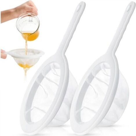 2 Pièces Passoire à Mailles Fines Passoire à Yaourt en Maille de Nylon Passoire en Plastique à Mailles Ultra Fines Mini Passoire à Jus Passoire à Miel Blanc avec Poignée pour Lait Soja Vin (1/5)