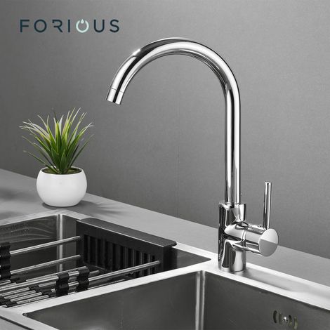 FORIOUS Robinet de Cuisine Rotatif à 360° Mitigeur Cuisine Chaude et Froide Robinet d'évier Monocommande en Laiton Chromé (1/5)