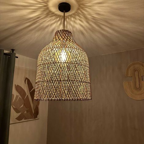 Abat jour pour Lampe en Rotin Naturel Marron forme cloche (1/3)