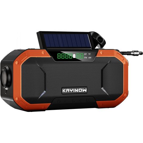 (Orange) Radio d'urgence multifonctionnelle, haut-parleur d'alarme SOS, enceinte Bluetooth 5.0 (1/4)