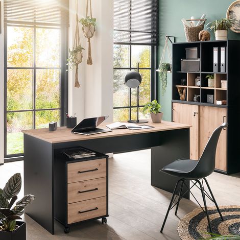 Büromöbel Set 6-teilig ALNWICK-80 in schwarz mit Eiche (1/5)