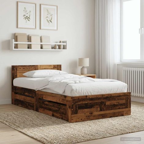 vidaXL Bed Frame with Drawer 2 pcs Old Wood Engineered Wood (1/5)