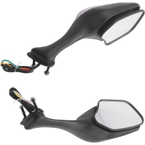 Ein Paar schwarze Motorrad-Seitenspiegel aus Aluminiumlegierung mit Beleuchtung. Motorradzubehör kompatibel mit: (1/4)