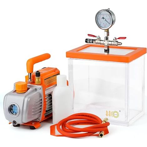 Vacuum Chamber with Pump, 7.6L Acrylic Vacuum Chamber, 3 CFM Vacuum Pump, 150 cm Vacuum Hose, Complete Accessories, Use with Epoxy Resin and Silicone (1/5)