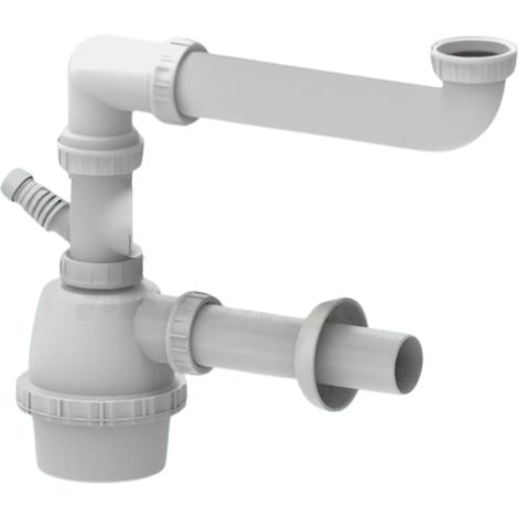 Schläfer 4395311 Sifone Universale a Fiasco salvaspazio per Lavelli a 1 vasca con Attacco Lavastoviglie 1"1/2 - Uscita Diam 40mm, Scarico Lavandino ad un Bacino con Rosone, Bianco