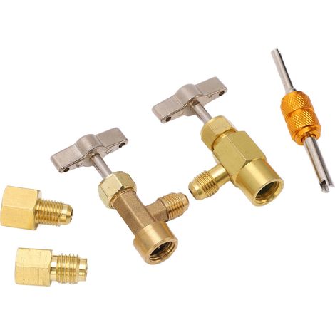 Outil de perçage pour cartouche de réfrigérant R134A, vanne de distribution en laiton à auto-obturation, avec adaptateurs pour réservoir de climatisation (1/5)