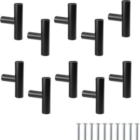 Pomello per porta nero, 6 pezzi, pomelli per ante di armadi, maniglie per mobili in acciaio inossidabile, maniglia a forma di T, finitura nero opaco, adatto per armadi, tolette
