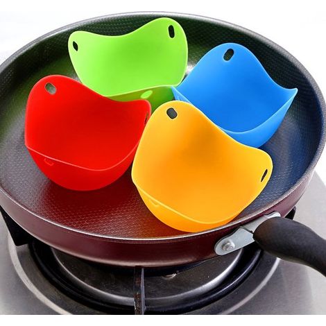 Molde de silicona para 4 huevos escalfados, tubo con revestimiento antiadherente, cápsulas para escalfar, apto para microondas y vaporera (1/5)