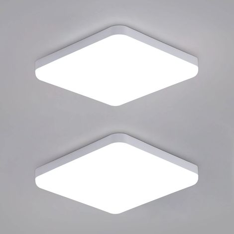 Plafonnier LED carré 32W, 2 unités Luminaire Plafonnier Etanche IP54, 3600LM 6500K Blanc Froid, Plafonnier salle de bain cuisine couloir balcon 25cm (1/5)